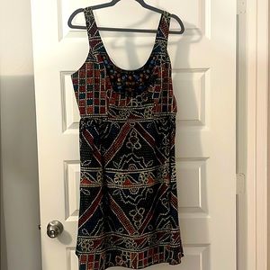 Anthropologie shift Dress SZ 12 Black w/ beads multi color workwear sleeveless
